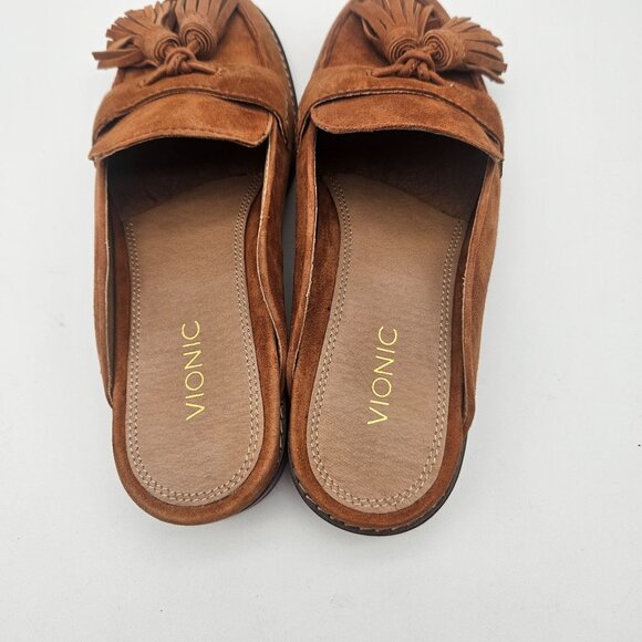 Vionic Reagan Brown Suede Tassel Mule Shoes Womens Sz 7 NEW Read - Picture 4 of 7